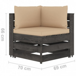 3-Sitzer-Gartensofa Beth mit Kissen Grau Imprägniertes Holz