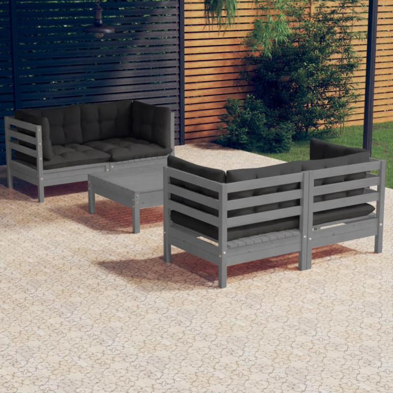 5-tlg. Garten-Lounge-Set Kaili mit Anthrazit Kissen Kiefernholz