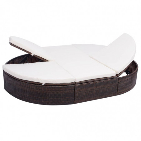 Outdoor-Lounge-Bett mit Polster Poly Rattan Braun