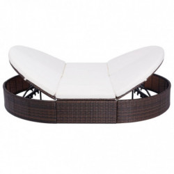 Outdoor-Lounge-Bett mit Polster Poly Rattan Braun