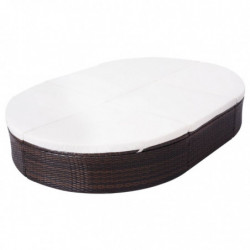 Outdoor-Lounge-Bett mit Polster Poly Rattan Braun