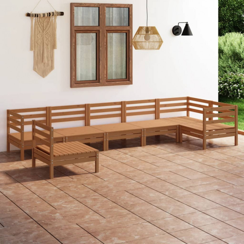 7-tlg. Garten-Lounge-Set Orpha Massivholz Kiefer Honigbraun