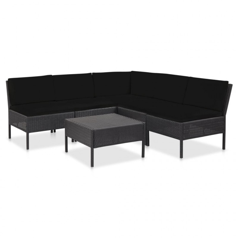 6-tlg. Garten-Lounge-Set Leia mit Auflagen Poly Rattan Schwarz