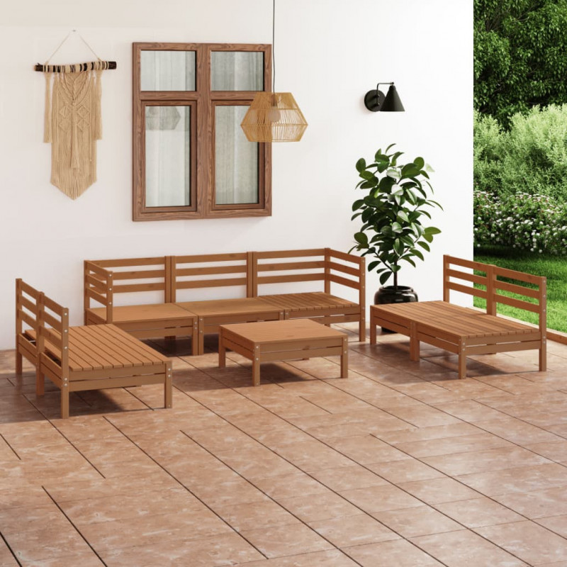 8-tlg. Garten-Lounge-Set Quentin Honigbraun Massivholz Kiefer