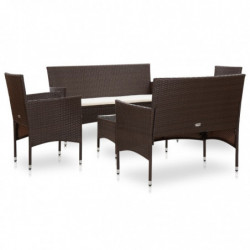 5-tlg. Garten-Lounge-Set Halina mit Auflagen Poly Rattan Braun