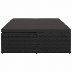 Sonnenliege mit Auflage Poly Rattan Schwarz