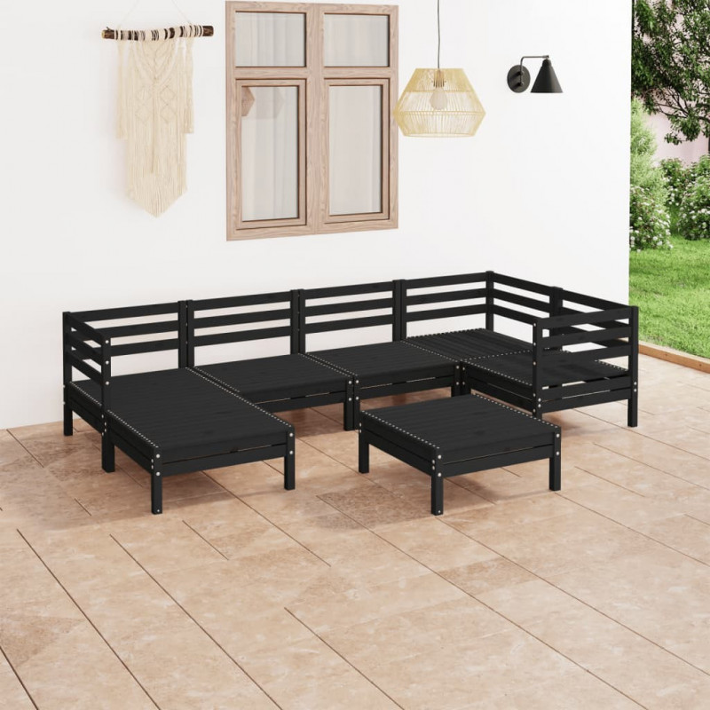 7-tlg. Garten-Lounge-Set Ortrun Massivholz Kiefer Schwarz