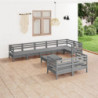 9-tlg. Garten-Lounge-Set Roswita Massivholz Kiefer Grau