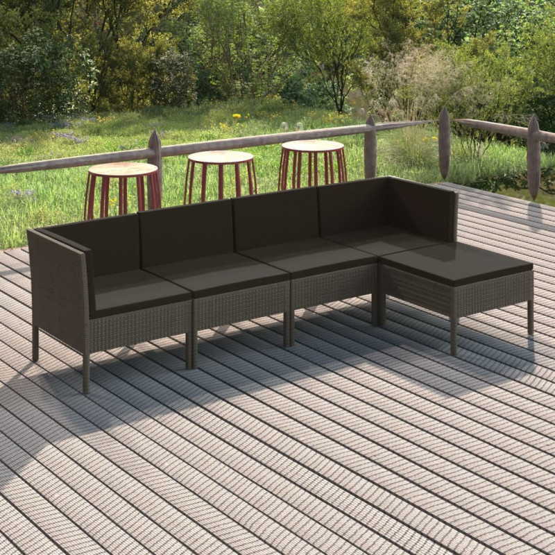 5-tlg. Garten-Lounge-Set Hedone mit Auflagen Poly Rattan Grau