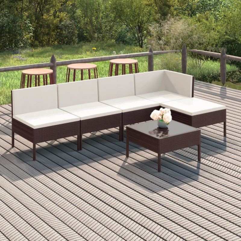 6-tlg. Garten-Lounge-Set Leimomi mit Auflagen Poly Rattan Braun