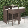 3-tlg. Gartenbar-Set Elise mit Kissen Poly Rattan Braun