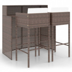 3-tlg. Gartenbar-Set Elise mit Kissen Poly Rattan Braun