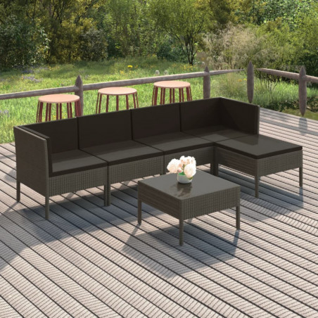 6-tlg. Garten-Lounge-Set Leyla mit Auflagen Poly Rattan Grau