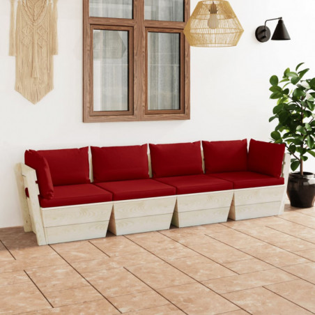 Garten-Palettensofa Ubert 4-Sitzer mit Kissen Fichtenholz