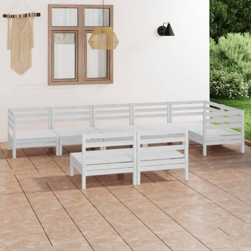 8-tlg. Garten-Lounge-Set Quinta Massivholz Kiefer Weiß