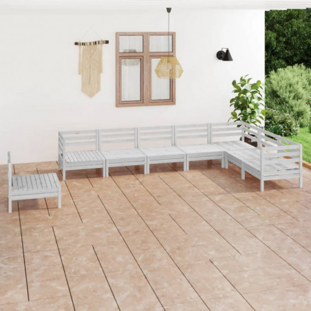 8-tlg. Garten-Lounge-Set Quinten Massivholz Kiefer Weiß