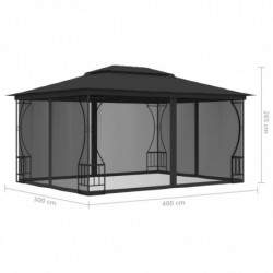 Pavillon mit Netz 300x400x265 cm Anthrazit