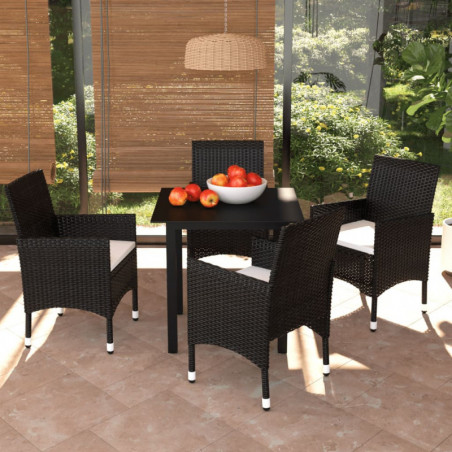 5-tlg. Garten-Essgruppe Kassandra mit Kissen Poly Rattan Schwarz