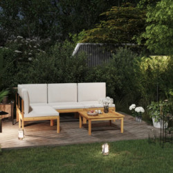 5-tlg. Garten-Lounge-Set Kassiopeia mit Kissen Cremeweiß Massivholz Akazie