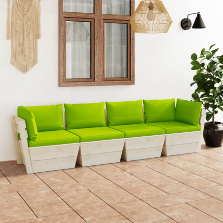 Garten-Palettensofa Ucke 4-Sitzer mit Kissen Fichtenholz