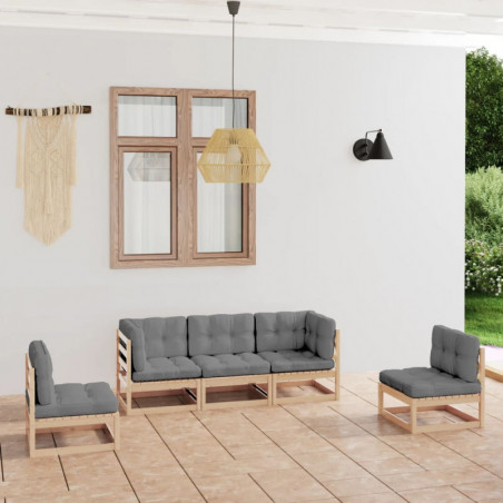 5-tlg. Garten-Lounge-Set Kathleen mit Kissen Kiefer Massivholz