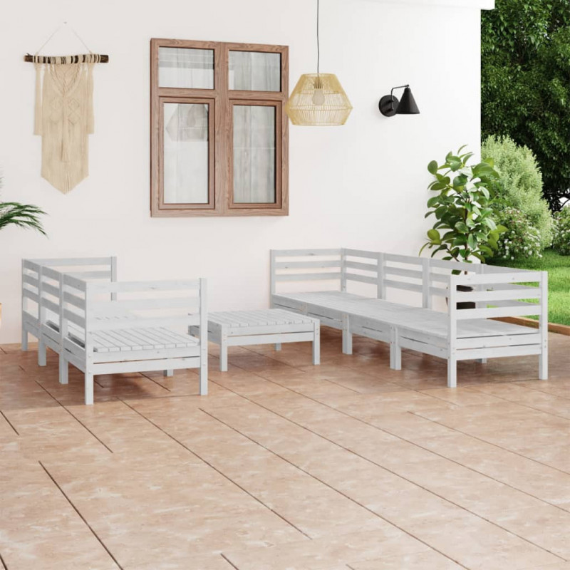 8-tlg. Garten-Lounge-Set Quintrell Weiß Kiefer Massivholz