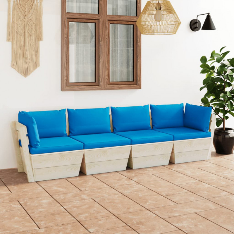 Garten-Palettensofa Udai 4-Sitzer mit Kissen Fichtenholz