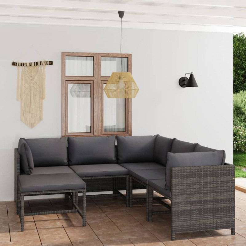 6-tlg. Garten-Lounge-Set Marcin mit Kissen Poly Rattan Grau