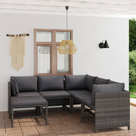 6-tlg. Garten-Lounge-Set Marcin mit Kissen Poly Rattan Grau