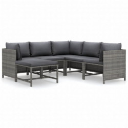 6-tlg. Garten-Lounge-Set Marcin mit Kissen Poly Rattan Grau