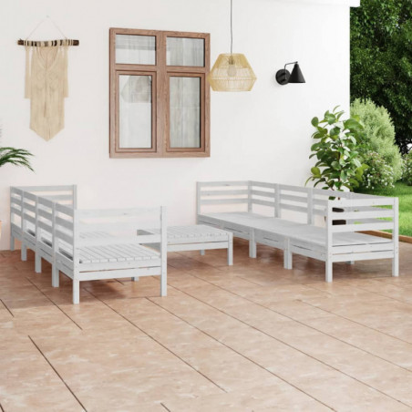 9-tlg. Garten-Lounge-Set Salomo Weiß Massivholz Kiefer