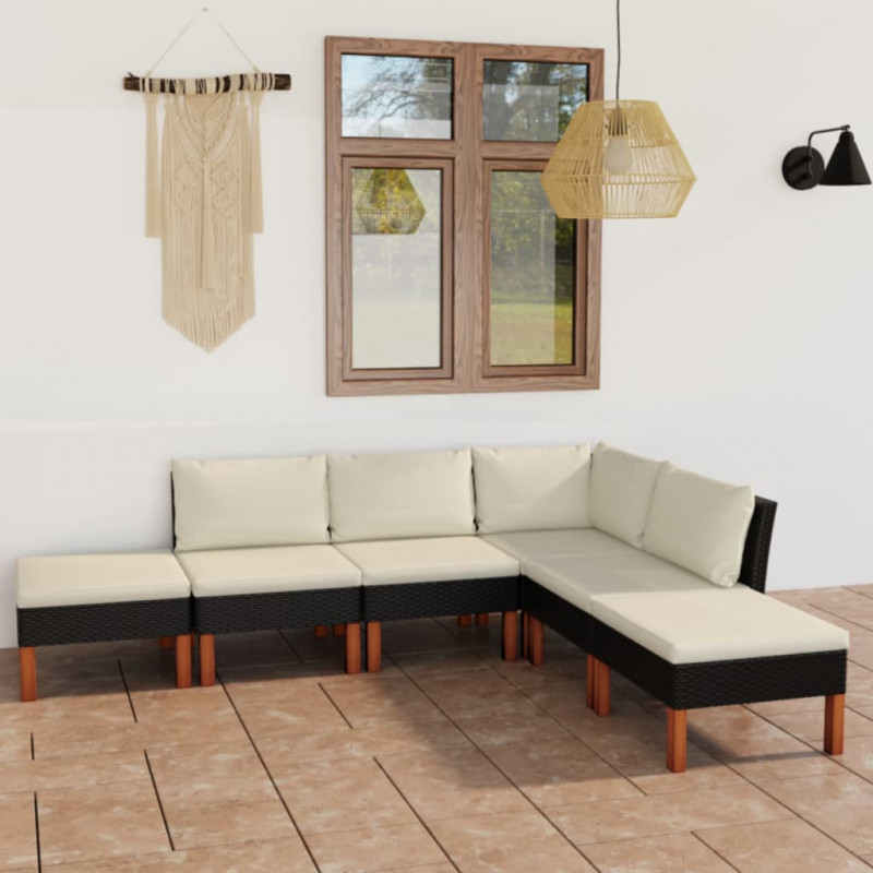 6-tlg. Garten-Lounge-Set Lilian mit Kissen Poly Rattan Schwarz