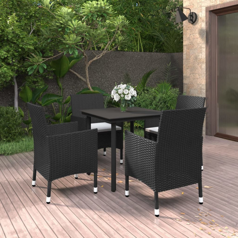 5-tlg. Garten-Essgruppe Kekoa mit Auflagen Poly Rattan und Glas