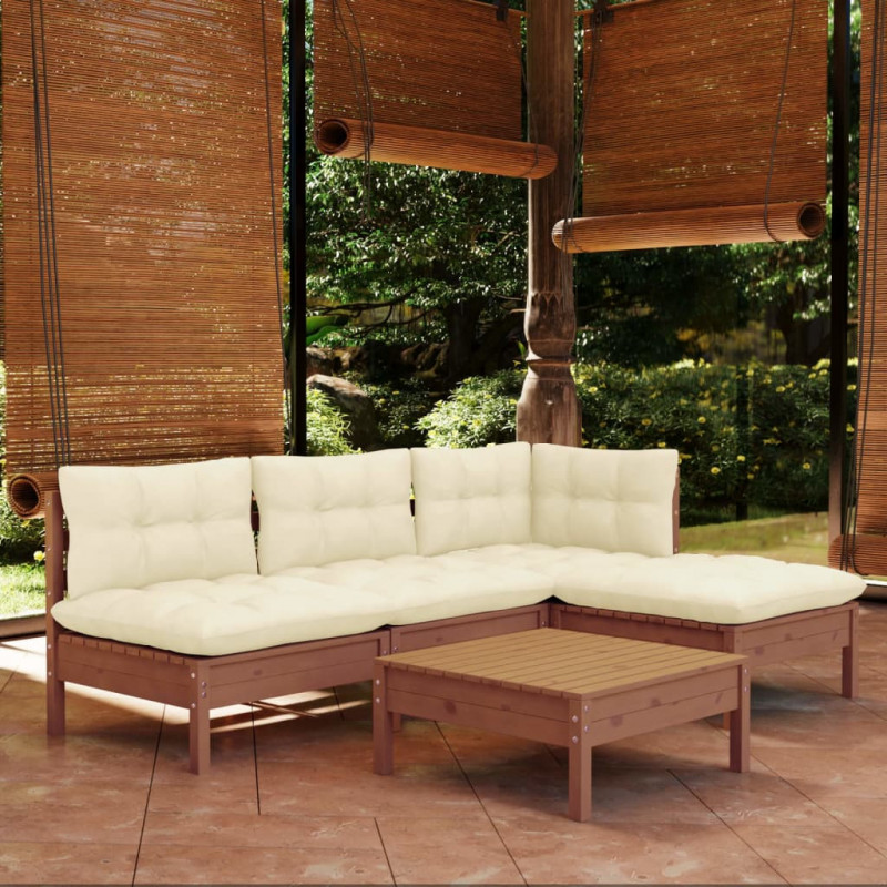 5-tlg. Garten-Lounge-Set mit Kissen Honigbraun Kiefernholz