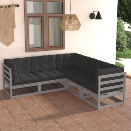 5-tlg. Garten-Lounge-Set Kenai mit Kissen Kiefer Massivholz