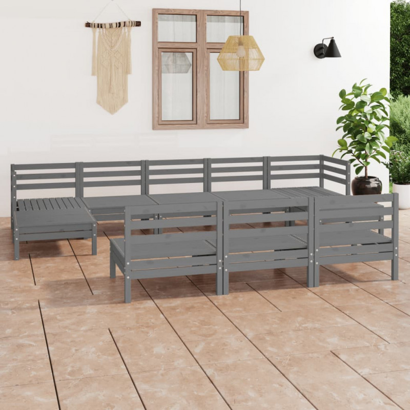 10-tlg. Garten-Lounge-Set Alana Grau Massivholz Kiefer