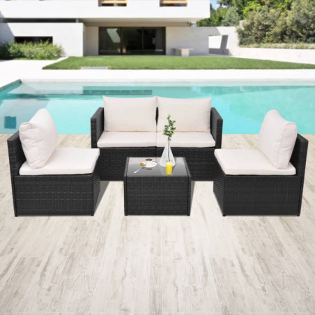 5-tlg. Garten-Lounge-Set Helgo mit Auflagen Poly Rattan Schwarz