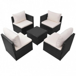 5-tlg. Garten-Lounge-Set Helgo mit Auflagen Poly Rattan Schwarz