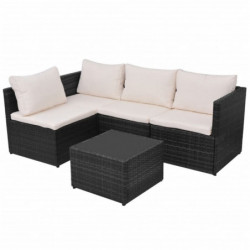 5-tlg. Garten-Lounge-Set Helgo mit Auflagen Poly Rattan Schwarz