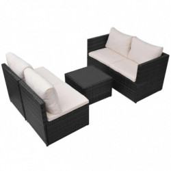 5-tlg. Garten-Lounge-Set Helgo mit Auflagen Poly Rattan Schwarz