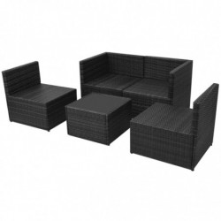 5-tlg. Garten-Lounge-Set Helgo mit Auflagen Poly Rattan Schwarz