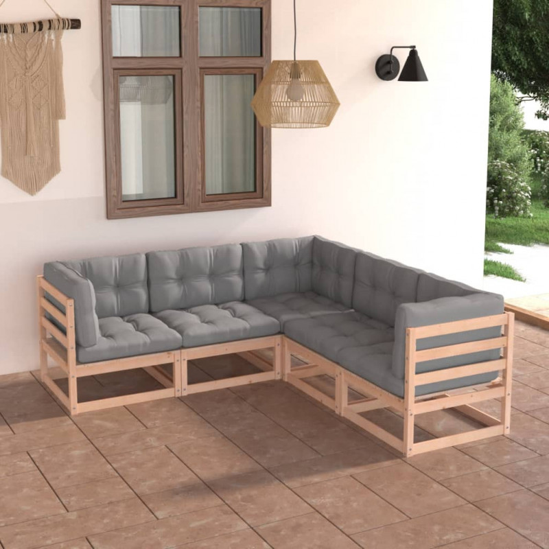 5-tlg. Garten-Lounge-Set Kenny mit Kissen Kiefer Massivholz