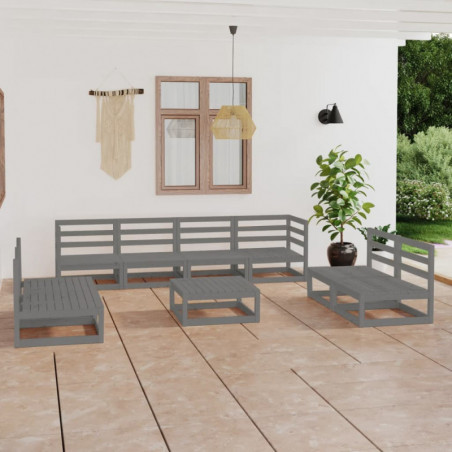 9-tlg. Garten-Lounge-Set Santo Grau Kiefer Massivholz