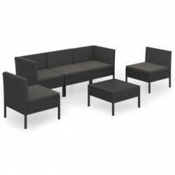 6-tlg. Garten-Lounge-Set mit Auflagen Poly Rattan Schwarz