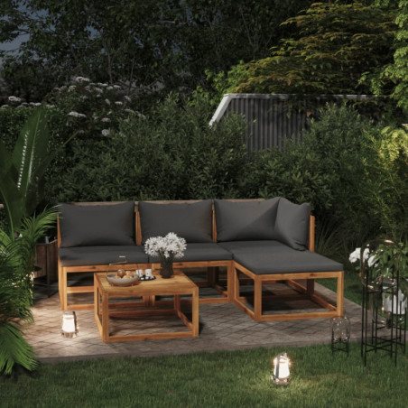5-tlg. Garten-Lounge-Set Keonaona mit Auflage Massivholz Akazie