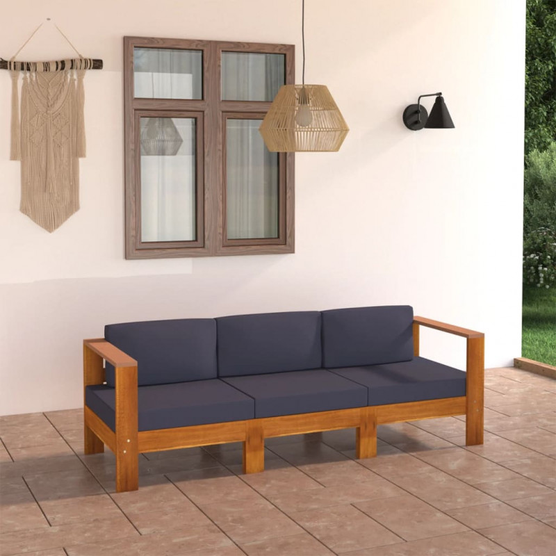 3-Sitzer-Gartensofa Bianka mit Dunkelgrauen Auflagen Massivholz Akazie