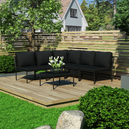 6-tlg. Garten-Lounge-Set Levinia mit Auflagen Schwarz PVC