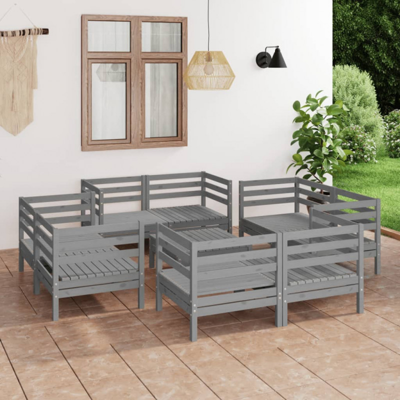 9-tlg. Garten-Lounge-Set Sari Grau Kiefer Massivholz