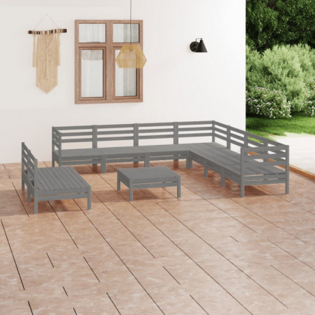 10-tlg. Garten-Lounge-Set Aleppa Massivholz Kiefer Grau