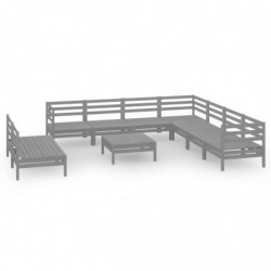 10-tlg. Garten-Lounge-Set Aleppa Massivholz Kiefer Grau